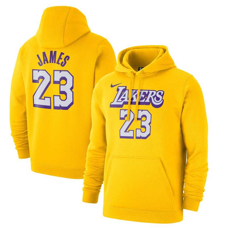 NBA Los Angeles Lakers 23 LeBron James Nike 201920 City Edition Name Number Pullover Hoodie Gold